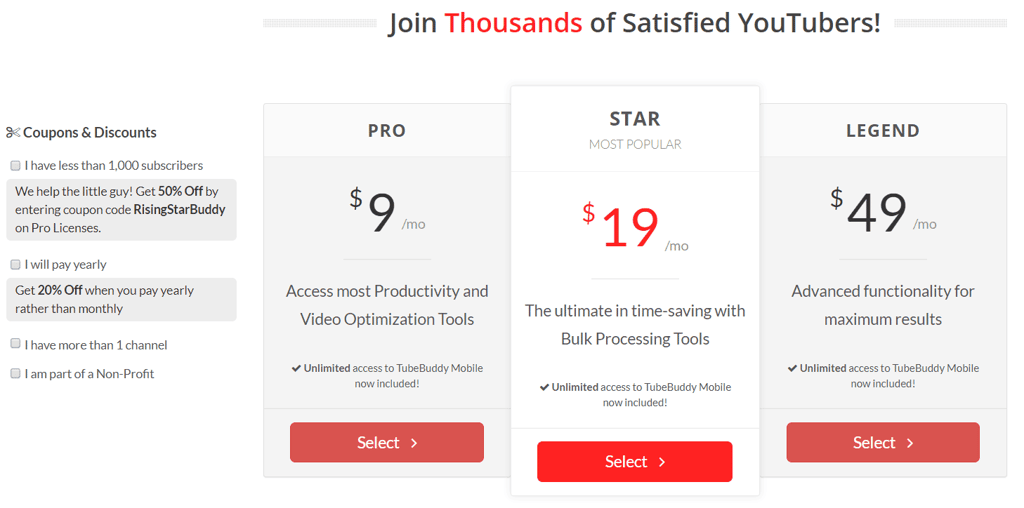 tubebuddy pricing plans